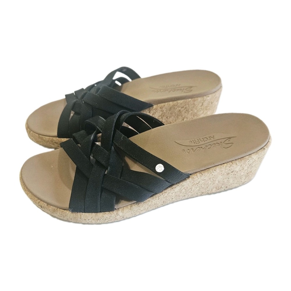 Skechers Women's Arch Fit Beverlee Comfort Wedge Dress Sandals Black Size 9
